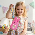 Personalised Cute Rabbit Flower Plush Bunny Ears Wallet with Name and Wristband Easter Party Birthday Gift for Boys Girls