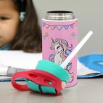 Personalised Fantasy Unicorn Rainbow Star 12 oz Insulated Water Bottle with Name and Silicone Straw Daily Use Birthday Back to School Gift for Girls