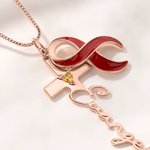 Personalised Heart Birthstone Silk Cross Necklace with Name Dainty Jewellery Baptism Birthday Gift for Christians Women