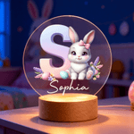 Personalized Cute Cloud Rabbit Seven Colors Initial LED Night Light with Name and Wooden Base Room Decor Birthday Easter Party Favor Gift for Kids