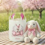 Personalised Floral Easter Eggs Cute Bow Bunny Reusable Easter Basket with Name and Bunny Ears Happy Easter Gift for Kids