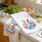 Personalized Cute Bunny Super Absorbent Waffle Tea Towel with Name Kitchen Decor Easter Gift for Boys Girls