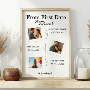 Personalised Love Electrocardiogram 3 Photos Frame Painting with Text and Date Home Decor Valentine's Day Gift for Couple Wife Husband
