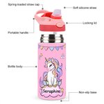Personalised Fantasy Unicorn Rainbow Star 12 oz Insulated Water Bottle with Name and Silicone Straw Daily Use Birthday Back to School Gift for Girls