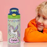 Personalised Fantasy Unicorn Rainbow Star 12 oz Insulated Water Bottle with Name and Silicone Straw Daily Use Birthday Back to School Gift for Girls