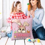 Personalisierte niedliche Hase Streifen werfen Kissenbezug mit Namen Home Decor Ostern Geburtstag Geschenk für Kinder