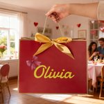 Personalised Bow Heart Rose Gift Bag with Name Valentine's Day Anniversary Gift for Couple