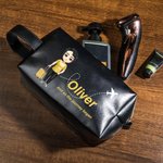 Personalized Cartoon Man Character Airplane PU Leather Toiletry Bag with Name and Text Travel Accessories Birthday Gift for Man Father