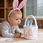 Cestino pasquale personalizzato multicolore con nome e iniziali per coniglietti, regalo di Pasqua per bambini e bambine.
