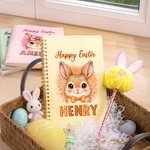 Personalized Happy Easter Cute Rabbit A5 Spiral Notebook and Pom Puff Pen Set with Lined Pages and Name Easter Gift for Boys Girls
