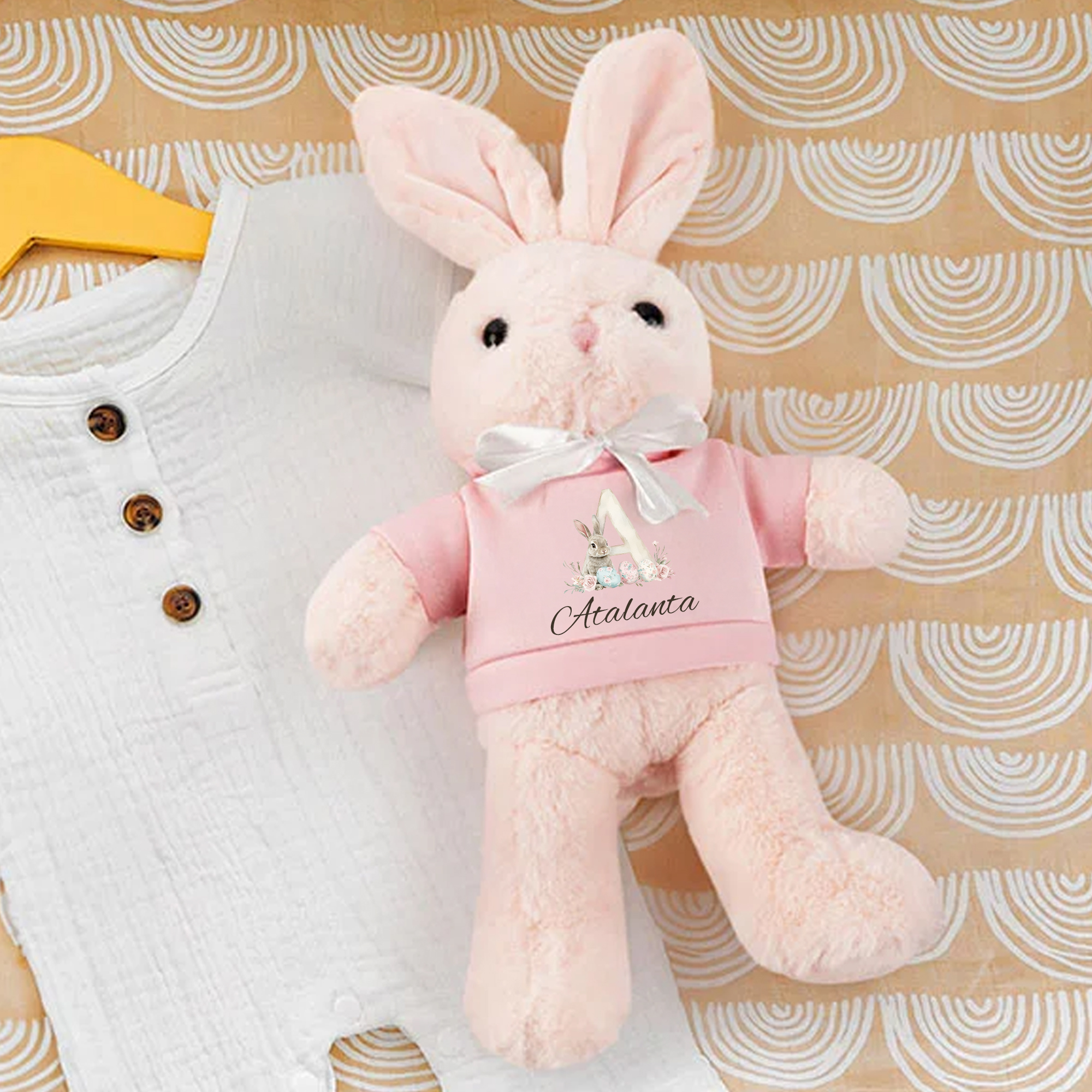T-shirt personnalisé Lapin de Pâques peluche avec initiale et nom Cadeau de Pâques pour nouveau-nés enfants