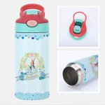 Personalized Cute Rabbit Easter Eggs Flower 12 oz Insulated Water Bottle with Straw and Spill-Proof Lid Easter Day Gift for Kids