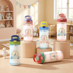 Personalized Cute Rabbit Easter Eggs Flower 12 oz Insulated Water Bottle with Straw and Spill-Proof Lid Easter Day Gift for Kids