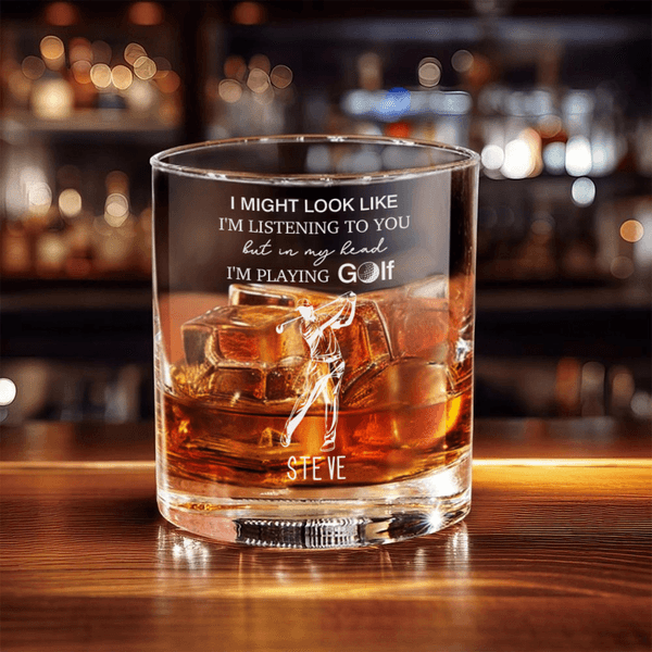Personalized I'm Playing Golf 10oz Old Fashioned Rock Whiskey Glass with Engraved Name Anniversary Birthday Gift for  Whiskey Lovers