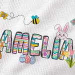 Personalized Easter Bunny Egg Flower Carrot Waffle Tea Towel with Name Kitchen Decor Easter Party Gift for Boys Girls Family