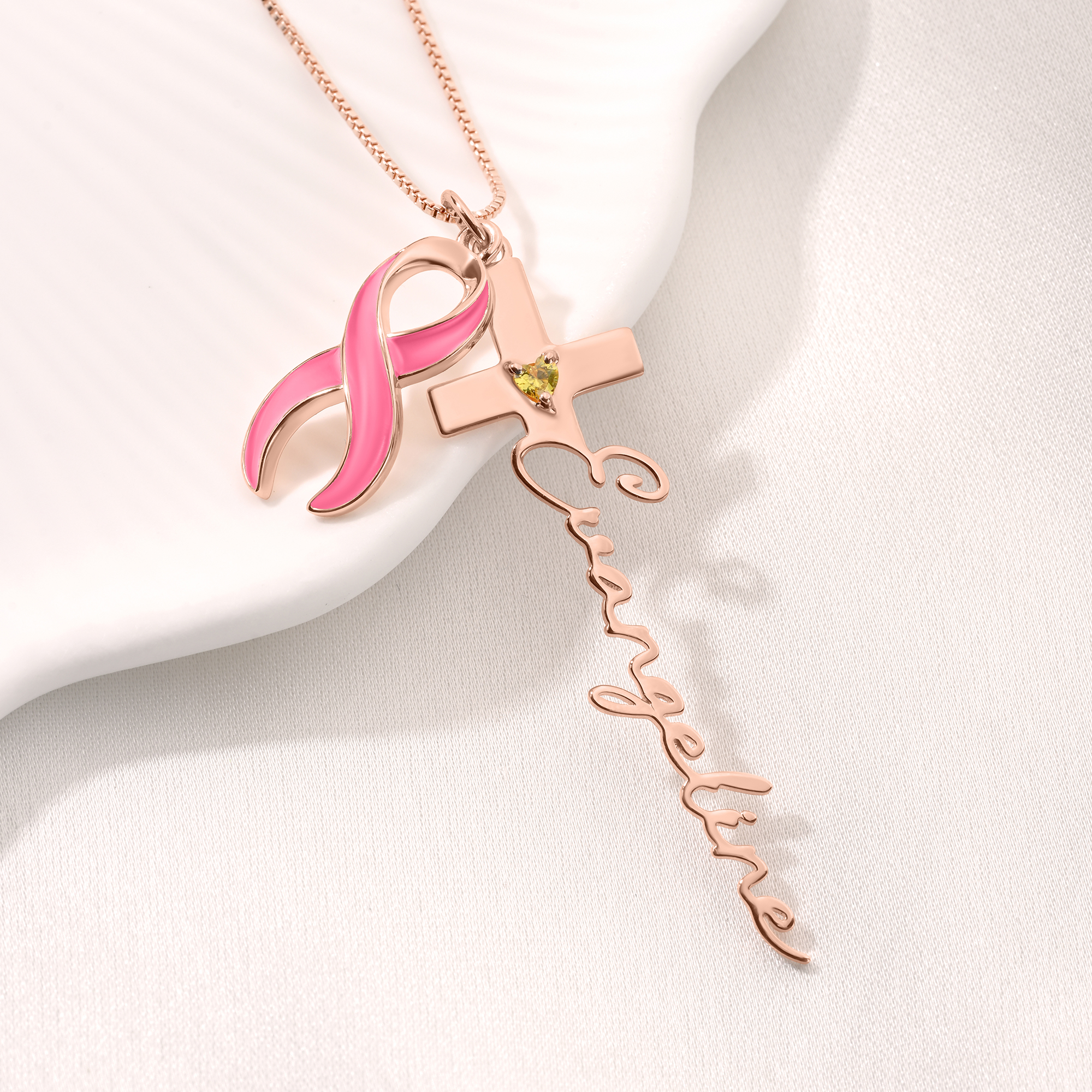 Collier croix en soie avec nom et pierre de naissance Cadeau de baptême Cadeau d'anniversaire pour les femmes chrétiennes