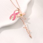 Personalised Heart Birthstone Silk Cross Necklace with Name Dainty Jewellery Baptism Birthday Gift for Christians Women