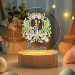 Personalised Flower Easter Bunny Acrylic LED Night Light with Name and Wooden Base Home Decor Easter Gift for kids