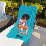 Gepersonaliseerde Sneldrogende Oversized Strandlaken met Cartoonfiguur in Zwemkleding en Naam Zomerse Must-have en Verjaardagscadeau voor Familie