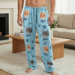 Personalised Cute Paw 1-5 Pet Face Photo Avatar Long-Sleeved Pyjamas Set with Name Birthday Gift for Women Men Pet Lover