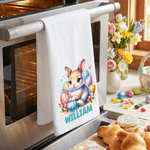 Personalized Cute Bunny Super Absorbent Waffle Tea Towel with Name Kitchen Decor Easter Gift for Boys Girls