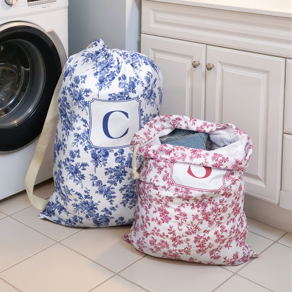 Personalized Toile De Jouy Style Large Capacity Drawstring Laundry Bag with Initial Dorm Daily Use Back-to-School Gift for Colleges Students