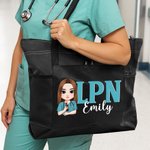 Personalised Cartoon Doctor Nurse Character Large Capacity Oxford Tote Bag with Name and Mesh Pockets Appreciation Birthday Gift for Medical Staff