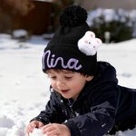 Bonnet à pompon personnalisé avec nom brodé et accessoire animalier Cadeau de douche de bébé pour bébé tout-petit