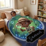 Personalised Cute Cartoon Little Dreamer Black Boy Soft Throw Blanket with Name Home Decor Birthday Gift for Boys