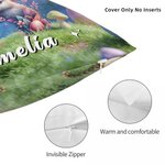 Personalized Cute Easter Rabbit Initial Forest Easter Egg Throw Pillow Cover with Name Home Decor Easter Gift for Family Kids