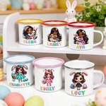 Personalised Cute Cartoon Bunny Girl 12 oz Enamel Mug with Name Daily Use Happy Easter Gift for Girls