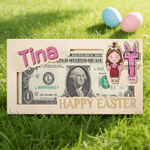 Personalized Cartoon Character Clip Art Wooden Money Holder with Name and Initial Daily Use Easter Gift for Kids
