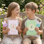 Personalized Flower Frame Cute Peter Rabbit Spiral Notebook and Pom Pom Pen Set with Name Back to School Easter Gift for Boys Girls