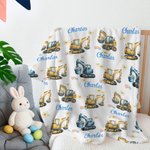 Personalized Excavator Easter Egg Soft Baby Swaddle Blanket Outfit with Name Easter Baby Shower Gift for Newborns New Parents