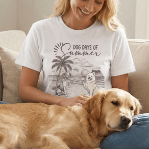 Personalised Dog Days Of Summer 1-5 Dogs White T-shirt with Names Pet Party Birthday Adoption Anniversary Gift for Pet Lovers