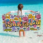 Personalized Graffiti Monsters Quick Dry Beach Towel with Name Travel Essentials Beach Party Birthday Gift for Kids