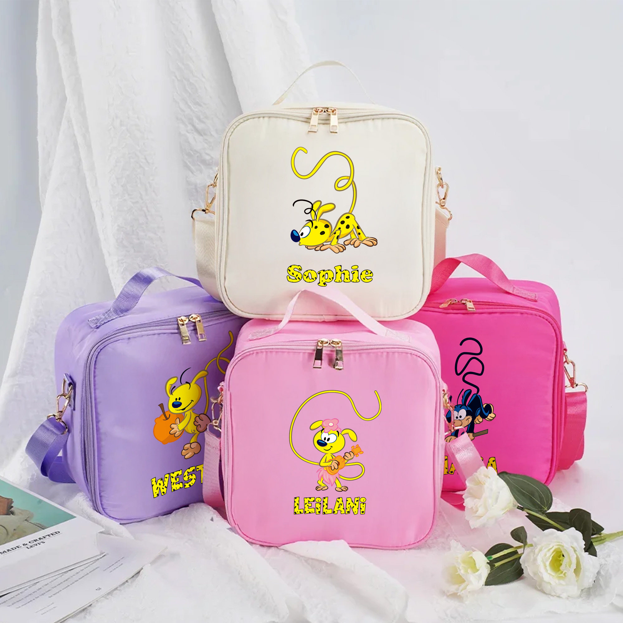 Sac à lunch isotherme personnalisé avec nom pour la rentrée scolaire Cadeau d'anniversaire pique-nique pour les enfants | Callie × Marsupilami®.