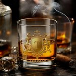 Verre à whisky 295 ml personnalisé avec initiale - Motif de bouclier doré - Cadeau d'anniversaire pour les hommes amoureux de whisky