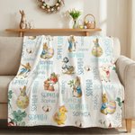 Personalized Cute Easter Bunny Duck Sheep Word Cloud Soft Throw Blanket with Name Home Decor Easter Gift for Boys Girls