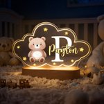 Personalisiertes Niedliche Tier Wolkenform LED-Nachtlicht mit Holzsockel Initiale Namen Kinderzimmer Deko Geburtstag Geschenk für Kinder Neugeborenen
