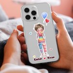 Personalised Romantic Cartoon Couple Phone Case for iPhone with Names Valentine's Day Anniversary Gift for Girlfriends Boyfriends