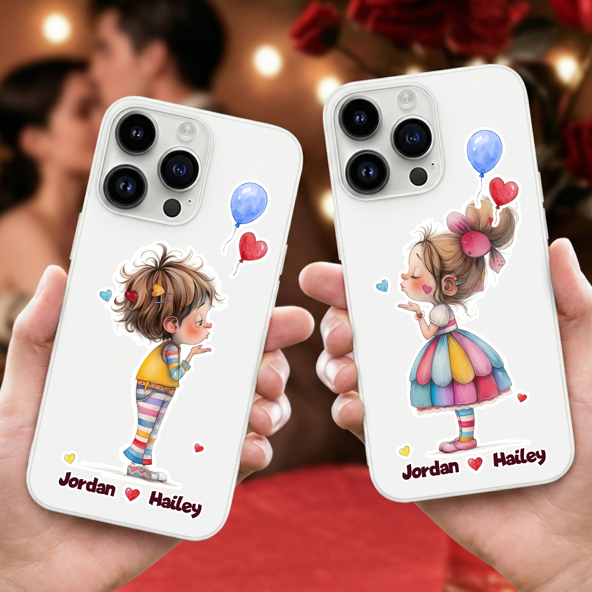 Coque romantique personnalisée pour iPhone avec noms Cadeau d'anniversaire de Saint-Valentin pour les petites amies et les petits amis