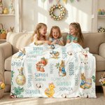 Personalized Cute Easter Bunny Duck Sheep Word Cloud Soft Throw Blanket with Name Home Decor Easter Gift for Boys Girls