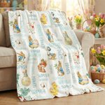 Personalized Cute Easter Bunny Duck Sheep Word Cloud Soft Throw Blanket with Name Home Decor Easter Gift for Boys Girls