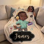 Personalised Cute Cartoon Little Dreamer Black Boy Soft Throw Blanket with Name Home Decor Birthday Gift for Boys