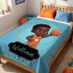 Personalised Cute Cartoon Little Dreamer Black Boy Soft Throw Blanket with Name Home Decor Birthday Gift for Boys