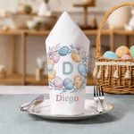 Gepersonaliseerde Waterverf Krans Bloemen Paaseieren Initiaal 100% Katoenen Servet met Kleurrijke Naam Tafel Decoratie Paasgeschenk voor Kinderen Familie