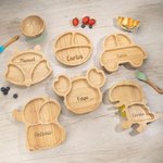 Cubiertos infantiles con animales grabados en acero con ventosa