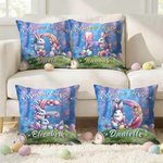 Personalized Cute Easter Rabbit Initial Forest Easter Egg Throw Pillow Cover with Name Home Decor Easter Gift for Family Kids