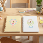 Personalized Flower Frame Cute Peter Rabbit Spiral Notebook and Pom Pom Pen Set with Name Back to School Easter Gift for Boys Girls